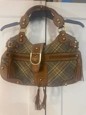 Rafe New York Plaid Wool and Leather Hobo Bag with Tassels